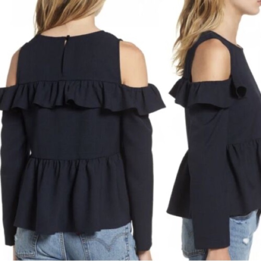 BP Navy Ruffle Cold Shoulder Blouse - Picture 5 of 5